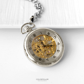 銀色鏤空黃金面板機械懷錶